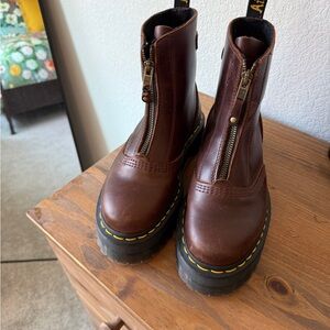Dr. Martens Brown Leather Boots with Yellow Stitching